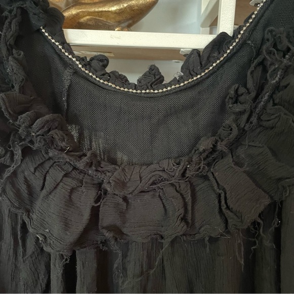 Free People Women's Medium M Black Lined Shirt Dress Raw Hem - Picture 3 of 7